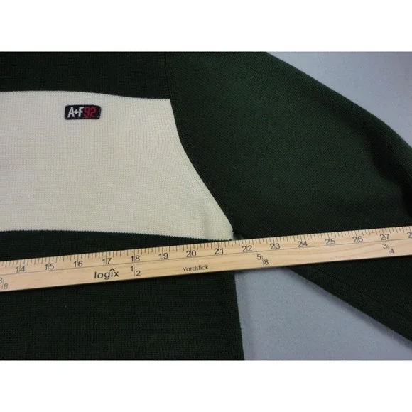 Abercrombie and Fitch Sweater Mens XL Green White Half Zip Pullover A/F 92 Logo - Picture 4 of 9